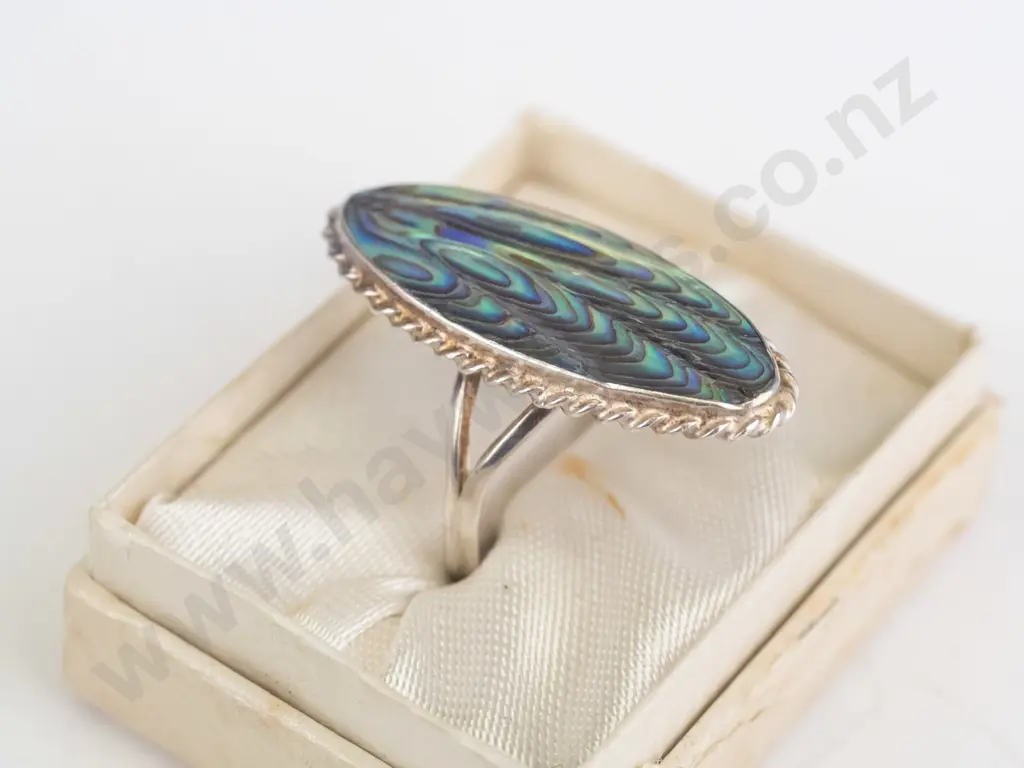 silver paua shell ring stamped stg Image 1++