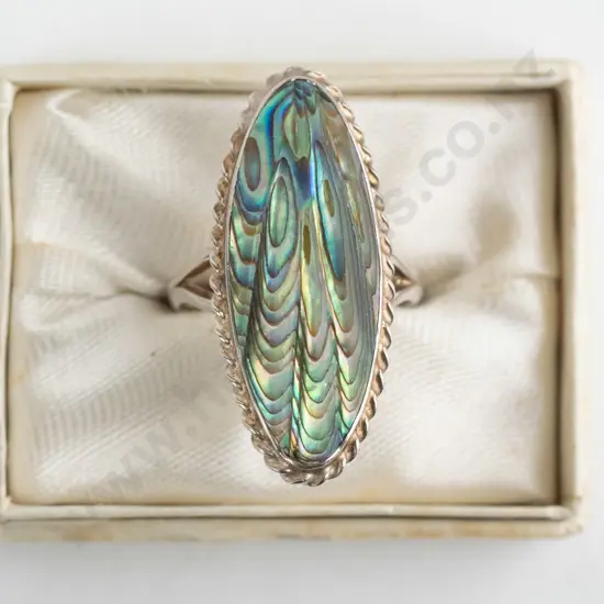 silver paua shell ring stamped stg