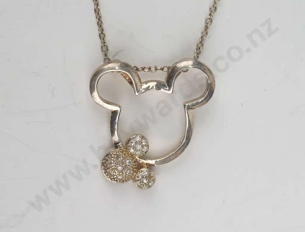 silver 'Mickey Mouse' cz necklace stamped 925 Image 1++