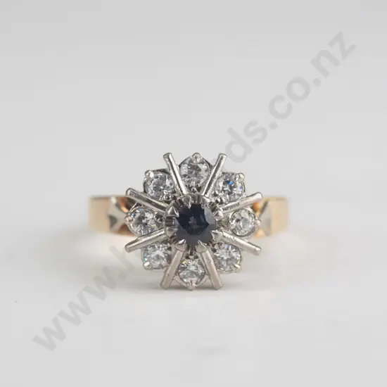 9CT white stone & sapphire cluster ring 3.7grms size R