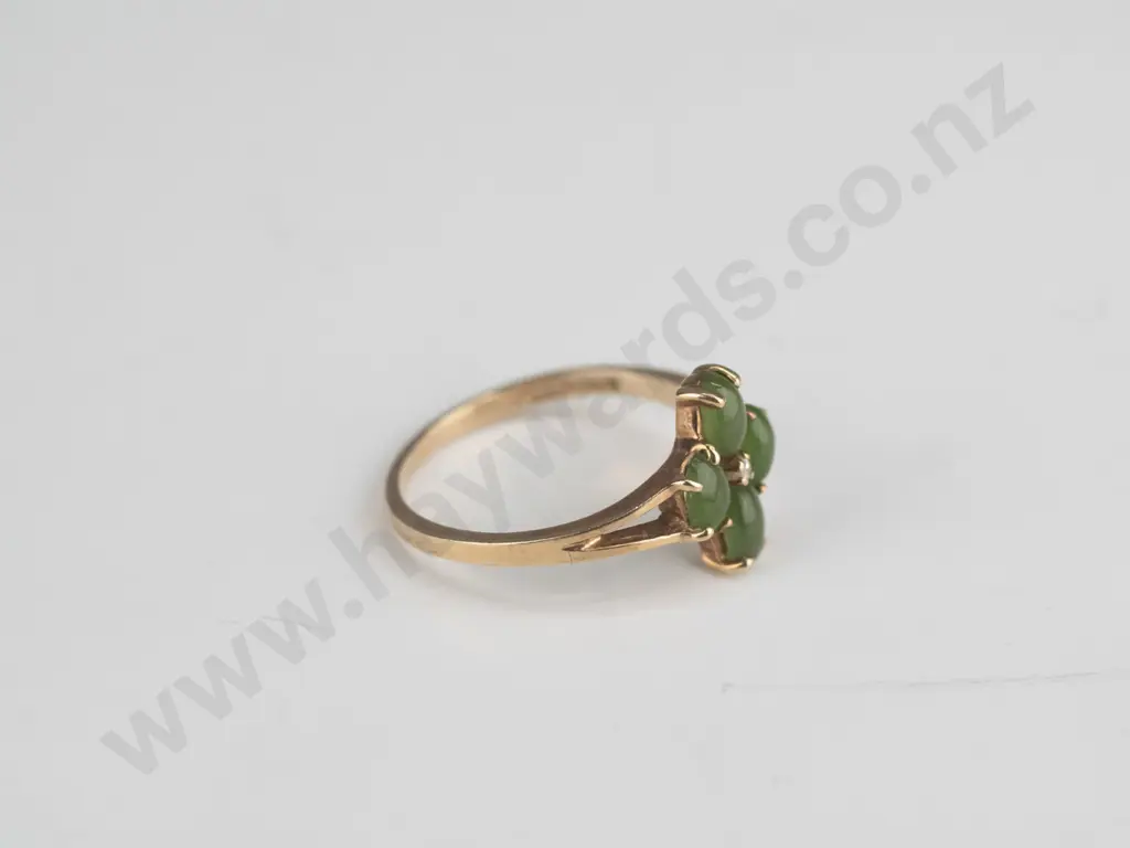 10ct yellow gold 4 cabachon pounmu & diamond cluster ring . 1.72grms size M Image 1++