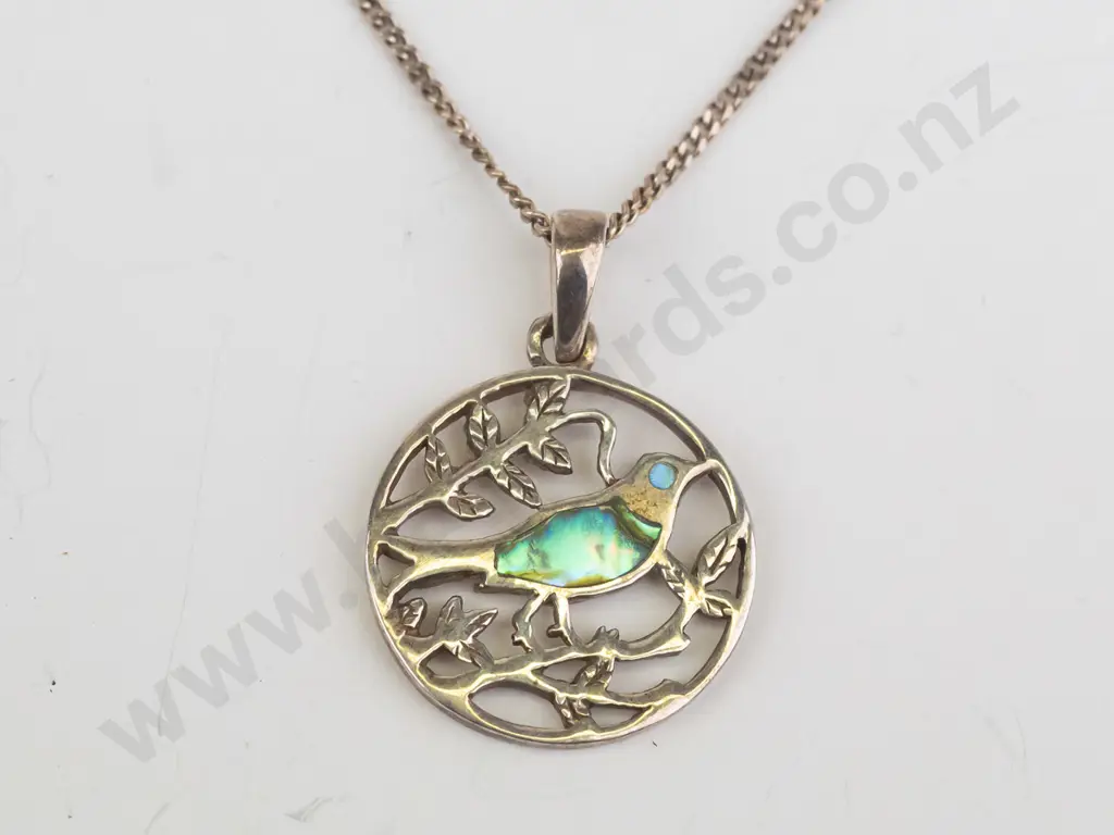 silver bird with paua shell necklace stamped 925 Image 1++