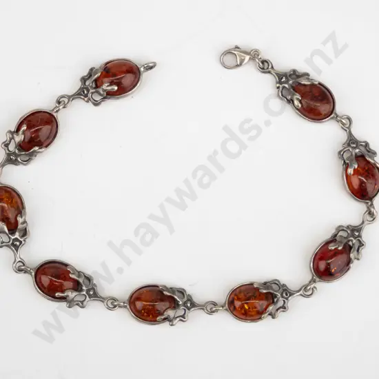silver amber stone bracelet stamped 925
