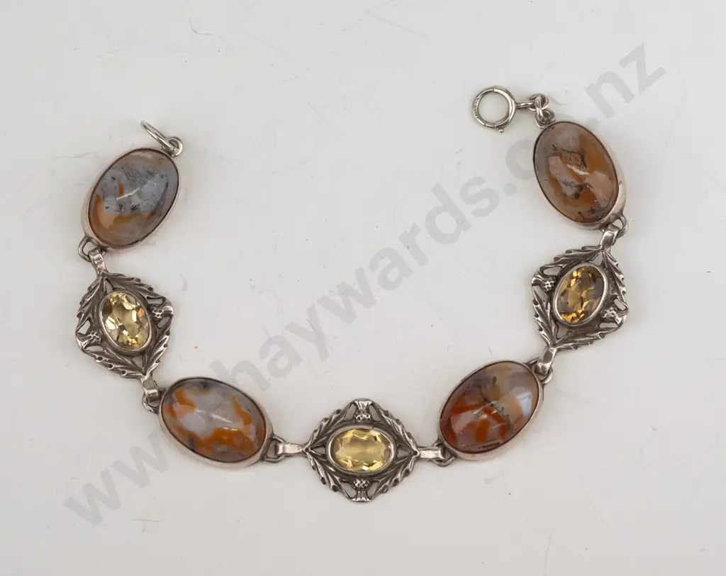 silver agate & citrine bracelet stamped silver Image 1++