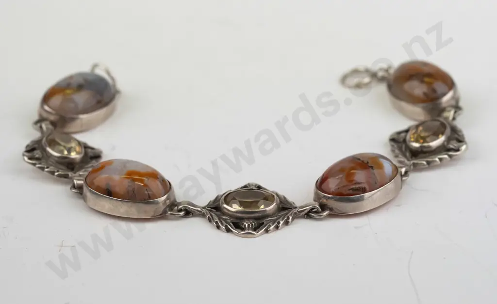 silver agate & citrine bracelet stamped silver Image 1++