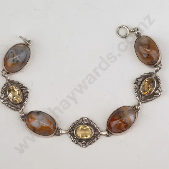 silver agate & citrine bracelet stamped silver