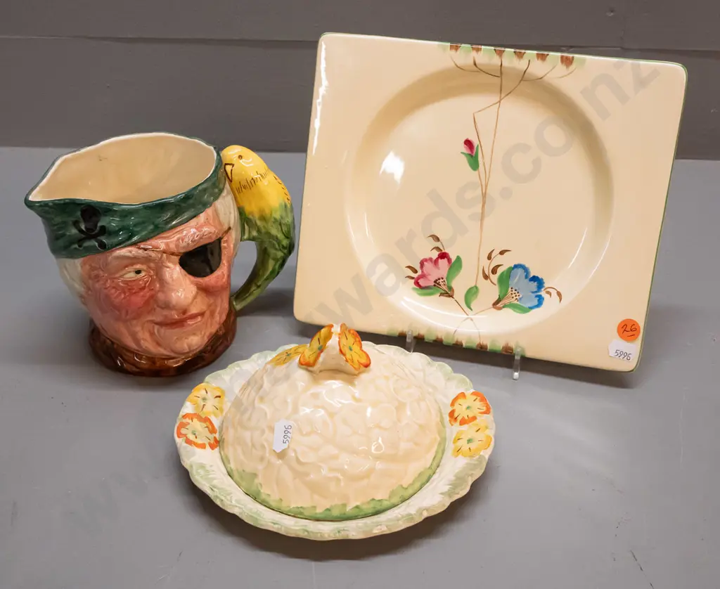Royal Staffordshire Biarritz plate, Kensington butter cover dish, Lancaster Sandland Long John Silver character jug H135 Image 1++