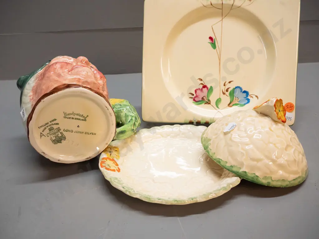 Royal Staffordshire Biarritz plate, Kensington butter cover dish, Lancaster Sandland Long John Silver character jug H135 Image 1++