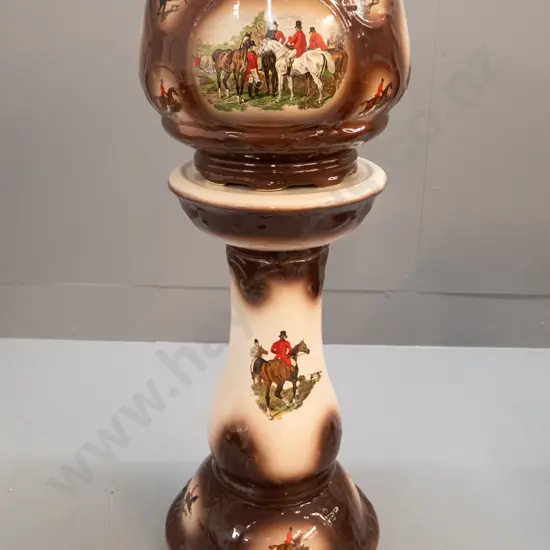 jardiniere and matching stand with transfer hunting scenes Combined H-665 Jardiniere H-230 D-255