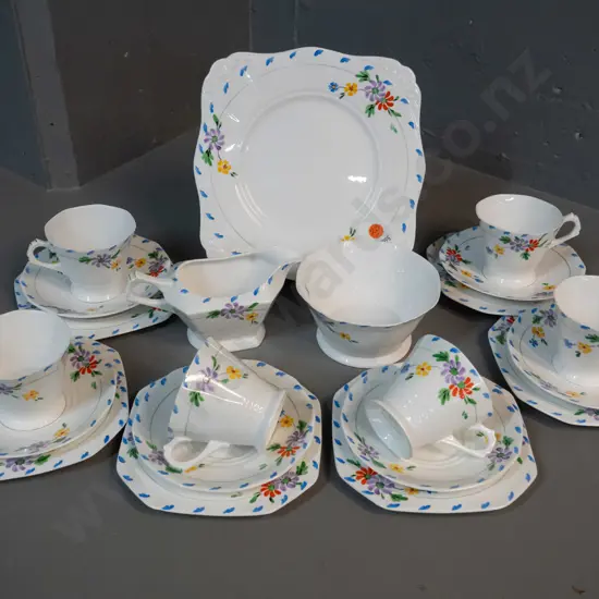 Tuscan "Plant" pattern 21-piece tea set - 6 trios, cake plate, cream & sugar
