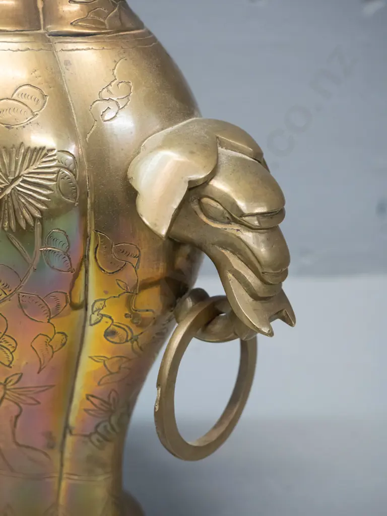asian cast brass vase with ring & elephant head handles H-250 W-200 Image 1++