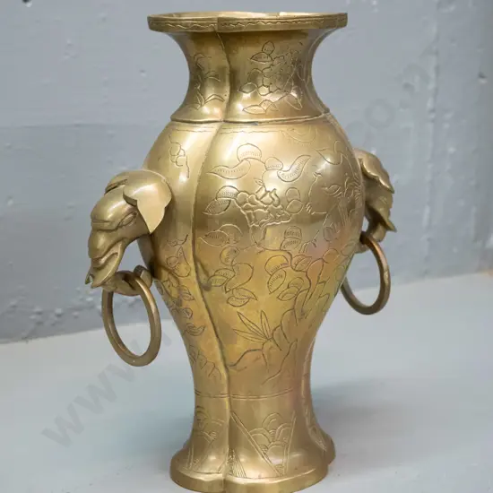 asian cast brass vase with ring & elephant head handles H-250 W-200