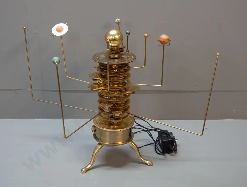 brass mechanical orrery / solar system model with moving planets and moons - with power supply - working. H-360 D-520 Image 1++