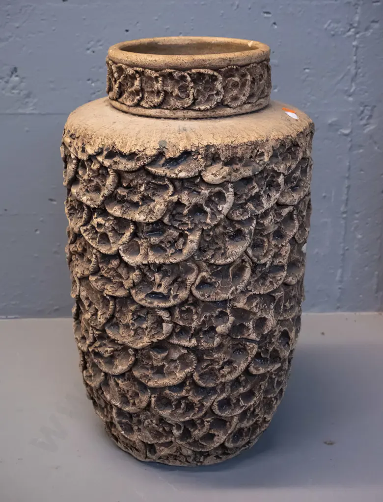 large relief pattern vase - some chips to raised decoration and inside top rim, no maker's mark H-430 D-255 Image 1++