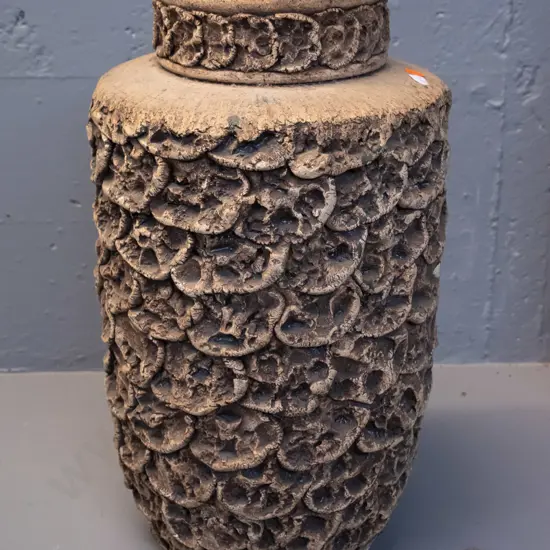 large relief pattern vase - some chips to raised decoration and inside top rim, no maker's mark H-430 D-255