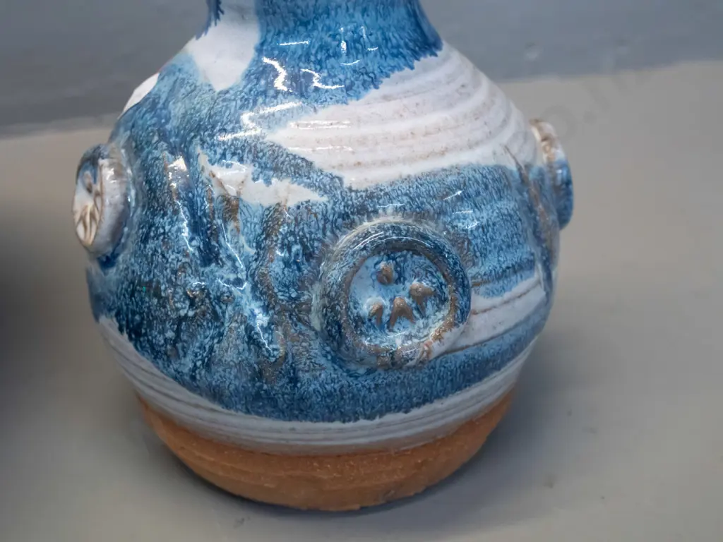 2 heavy studio pottery trickle glaze items - vase and bowl, no maker's marks. Bowl H-130 D-280 Image 1++