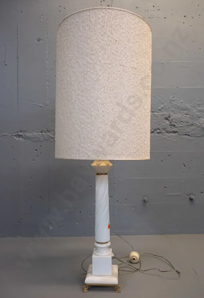 retro Italian style marble / white stone table lamp with gilt dolphin shaped feet - a few chips on corners and bottom Image 1++