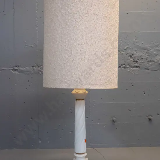 retro Italian style marble / white stone table lamp with gilt dolphin shaped feet - a few chips on corners and bottom