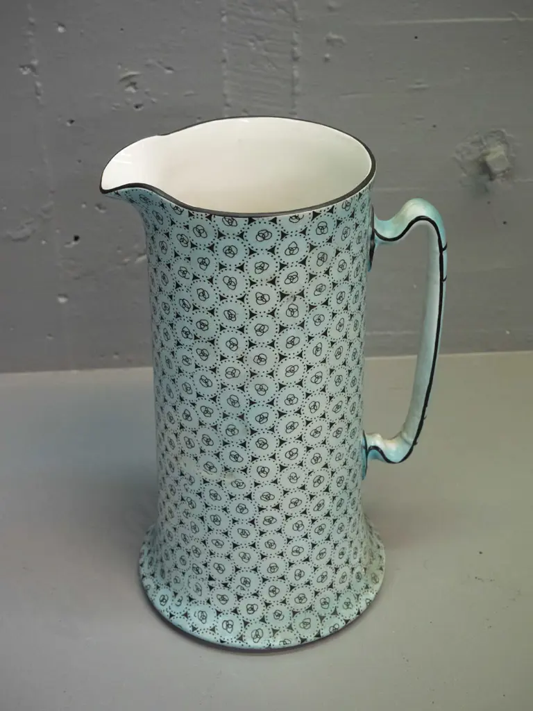 vintage deco style Burleigh Ware hand painted large jug - small area of glaze defect or rubbing H-320 W-210 at handle Image 1++
