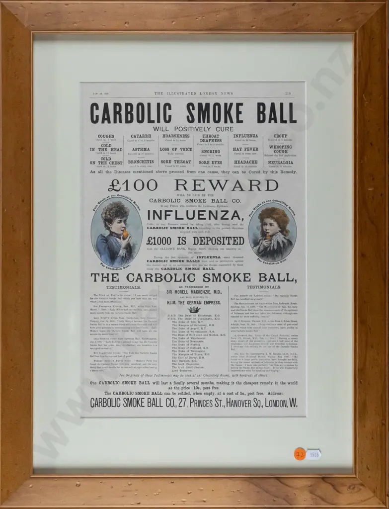 framed reproduction Carbolic Smoke Ball promotional poster H-390 W-260 Image 1++