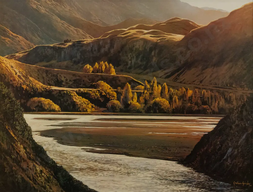 framed Graham Brinsley print - river and mountain scene H-370 W-490 Image 1++