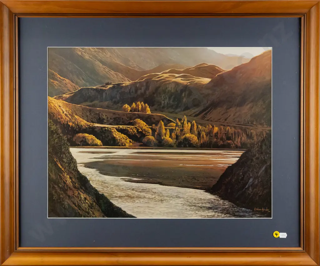 framed Graham Brinsley print - river and mountain scene H-370 W-490 Image 1++
