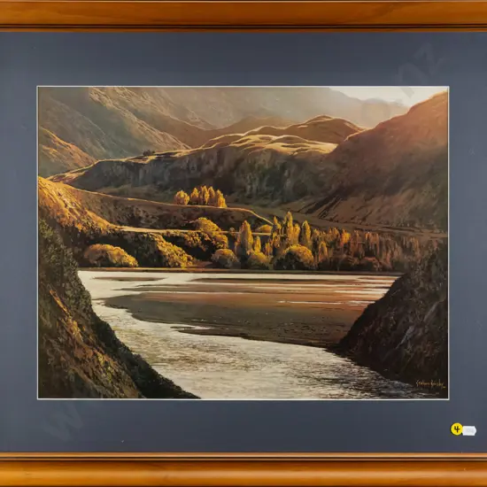 framed Graham Brinsley print - river and mountain scene H-370 W-490