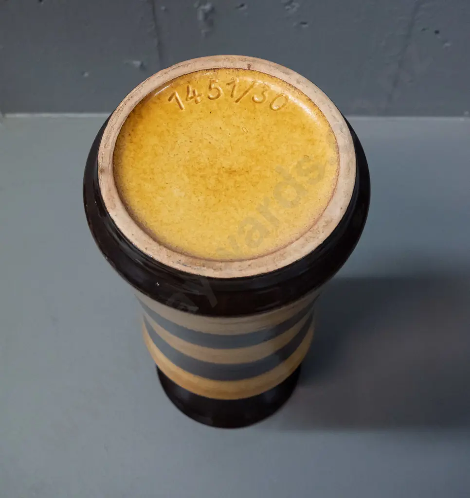 German pottery vase - mustard and brown tone bands H-300 D-120 Image 1++