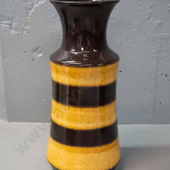 German pottery vase - mustard and brown tone bands H-300 D-120