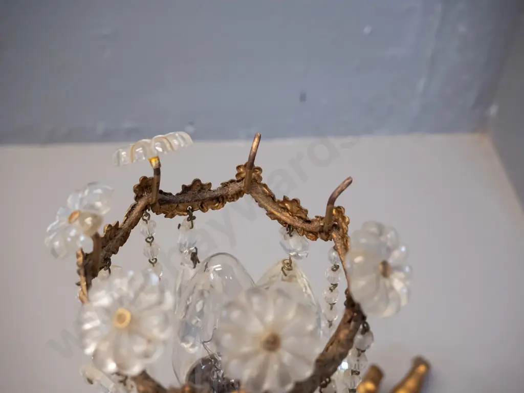 retro cast metal table lamp with figural cherub base, glass drops, missing two top flower shaped medallions H-300 L-230 Image 1++