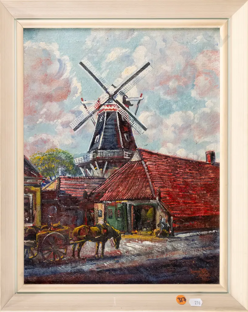 Leonard Victor Mitchell 1961 - framed oil - windmill H-340 W-270 Image 1++