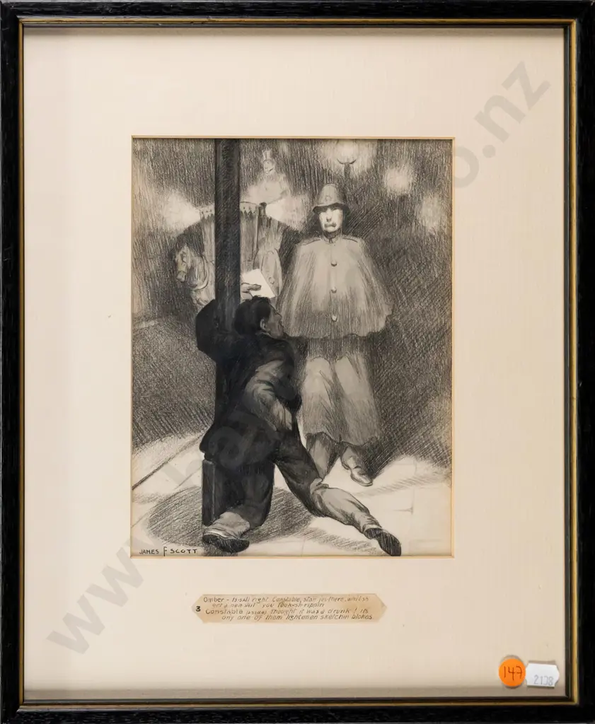 James F Scott - framed pencil - "constable and lightenen sketchin bloke" H-210 W-160 Image 1++