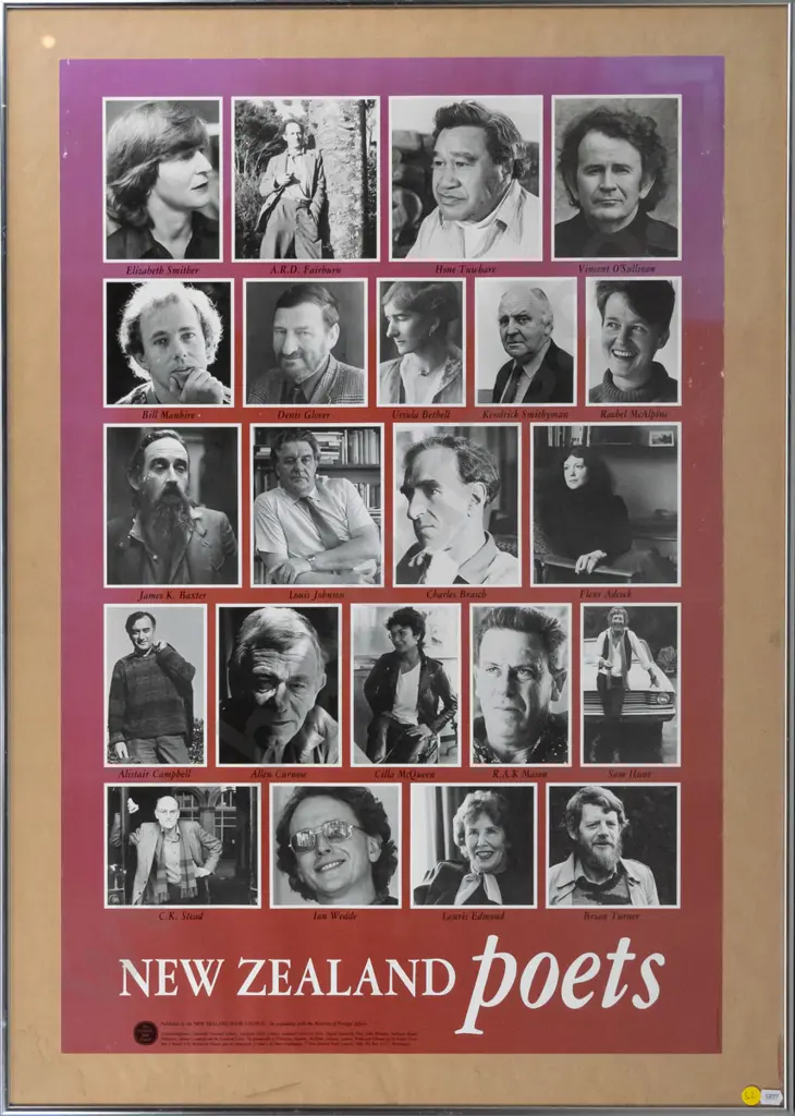 framed New Zealand poets promotional poster (slight aging) H-740 W-500 Image 1++