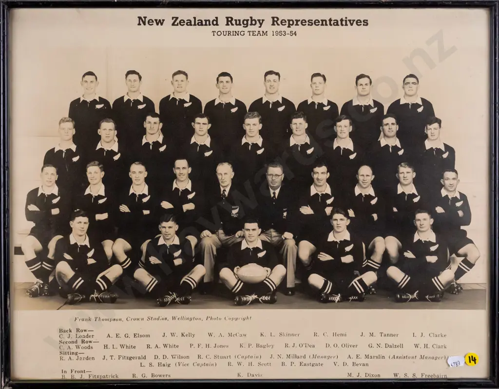 framed vintage photographic print "New Zealand Rugby Representatives 1953-54" H-380 W-500 Image 1++
