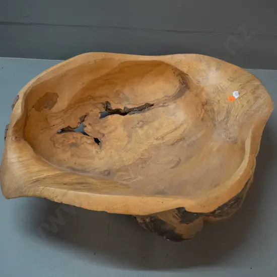 large carved timber bowl with Swiss maker's label - see photo. H-190 L-550 W-430