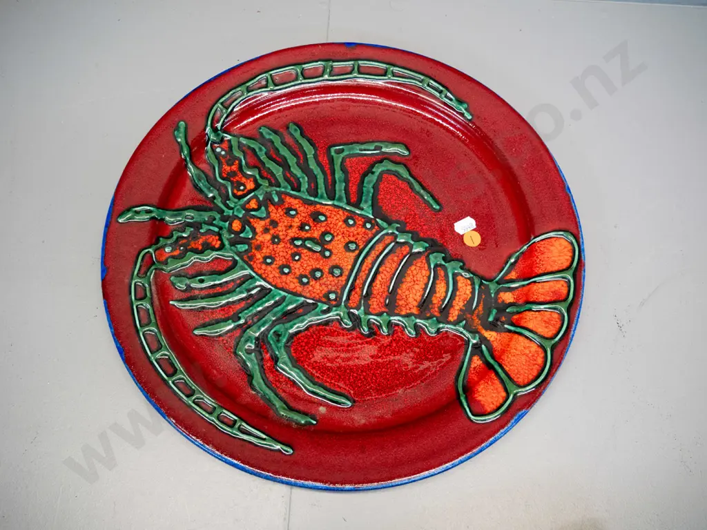 large studio pottery lobster charger marked "Morris & James Matakana NZ" D-370 Image 1++