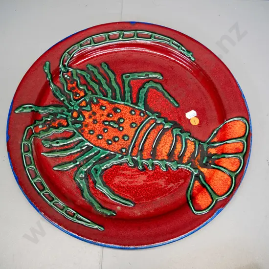 large studio pottery lobster charger marked "Morris & James Matakana NZ" D-370