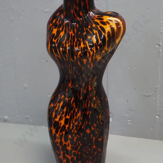 mottled amber and dark red art glass torso vase H-450