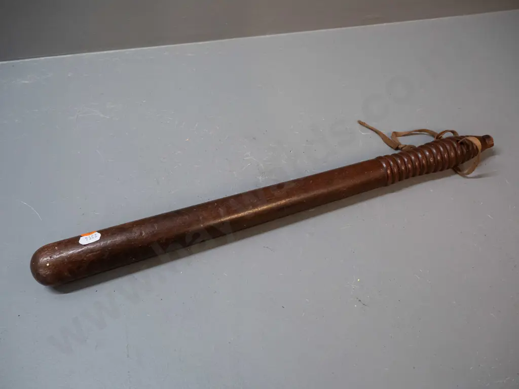 antique timber (oak?) police truncheon marked with Leith logo - handle end knob broken off L-440 Image 1++