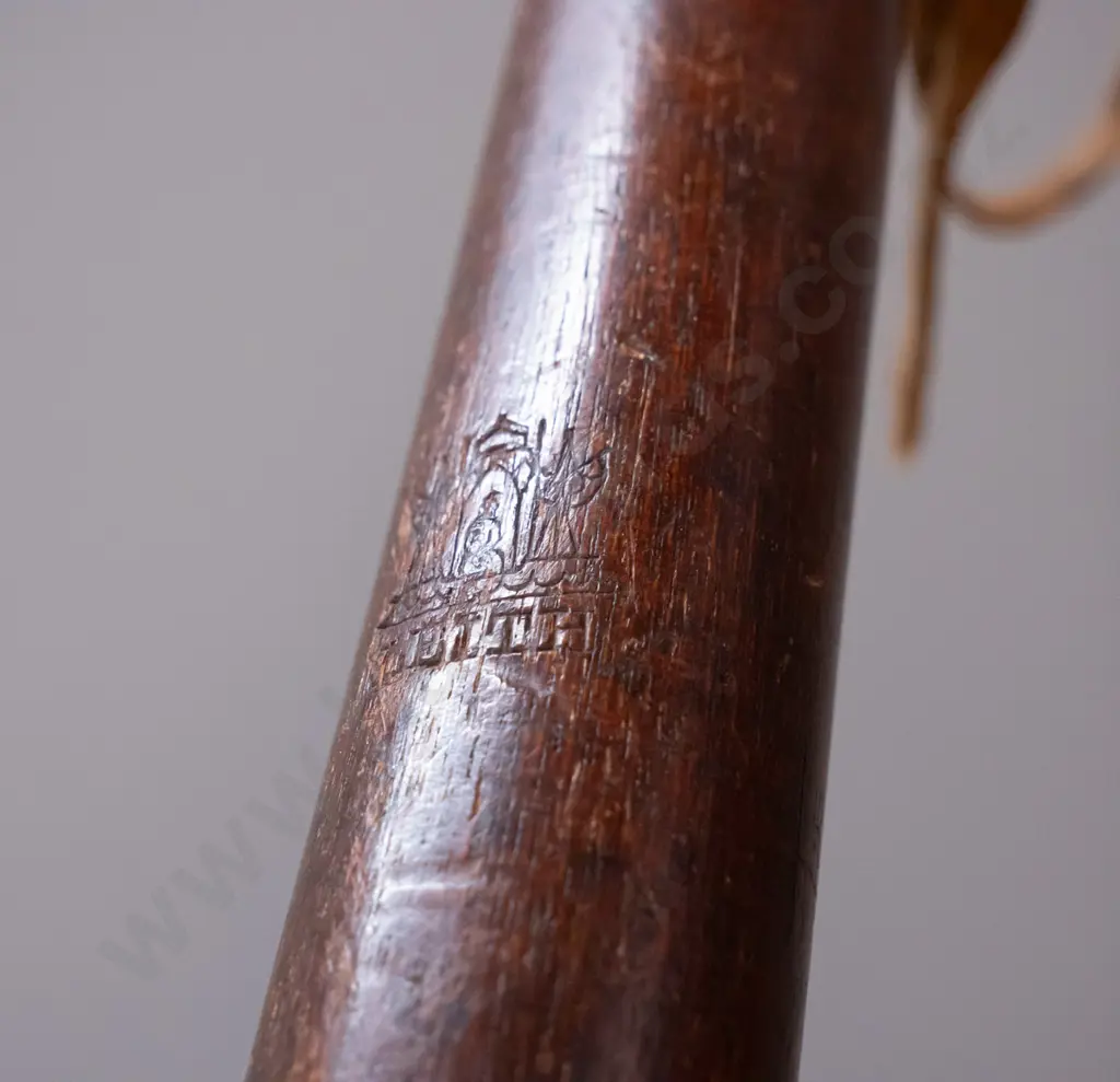antique timber (oak?) police truncheon marked with Leith logo - handle end knob broken off L-440 Image 1++