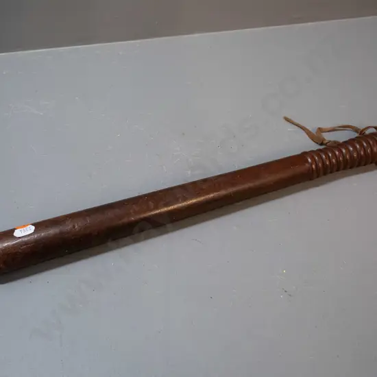 antique timber (oak?) police truncheon marked with Leith logo - handle end knob broken off L-440