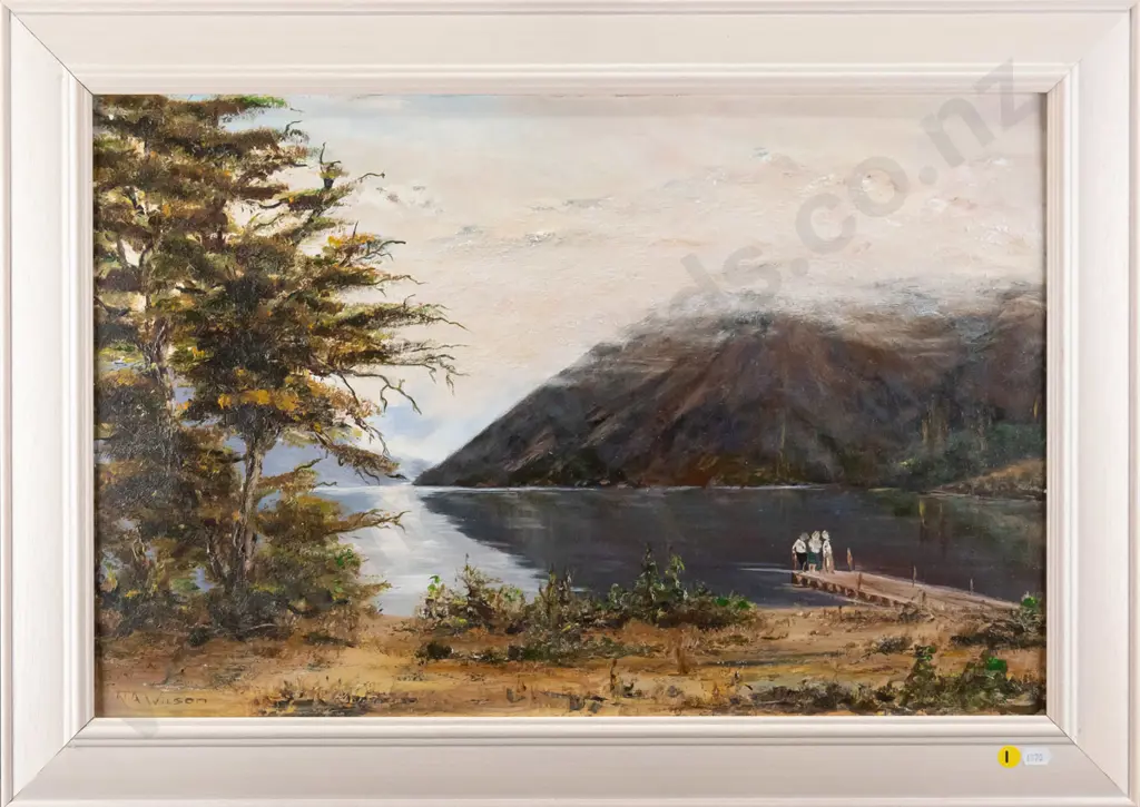 NA Wilson - framed acrylic - lake scene H-380 W-580 Image 1++