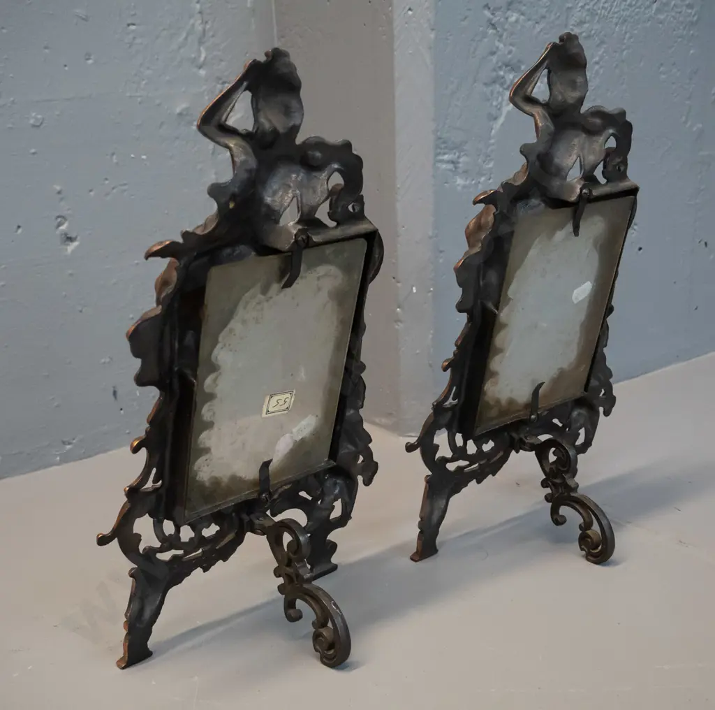 pair of nouveau style copper finish cast metal picture frames with glass H-345 W-185 Image 1++