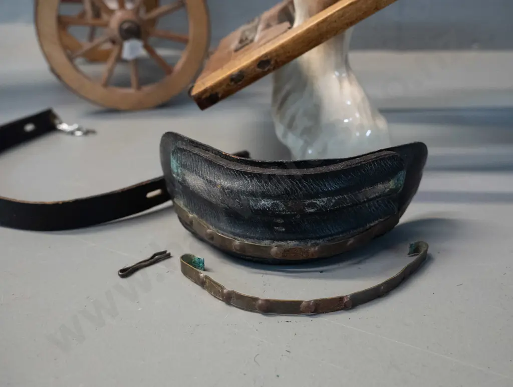 large Beswick style draft horse figure with log wagon and harness etc - hard to make out mark, see photo. Some residue Image 1++