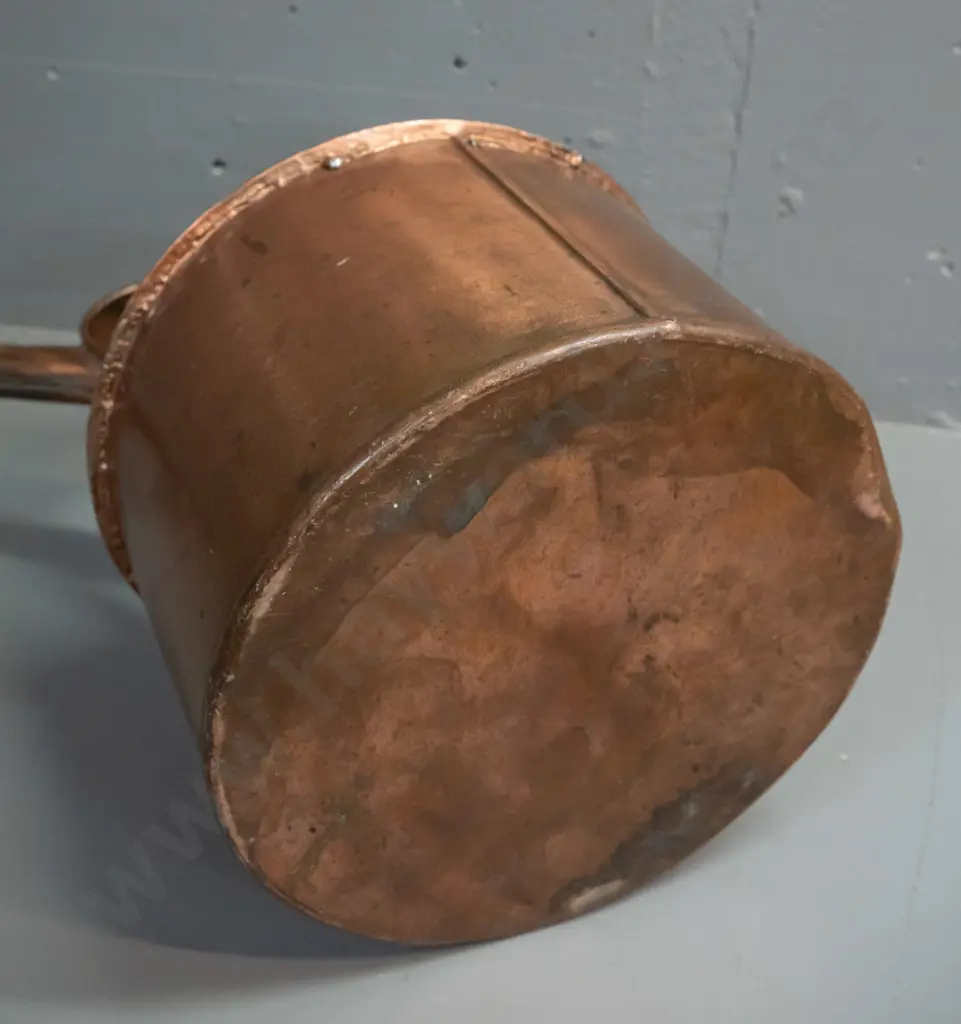 large copper watering or pouring can with long spout, brass filler cap - some dents. Can is H-330 D-250, spout is L-720 Image 1++