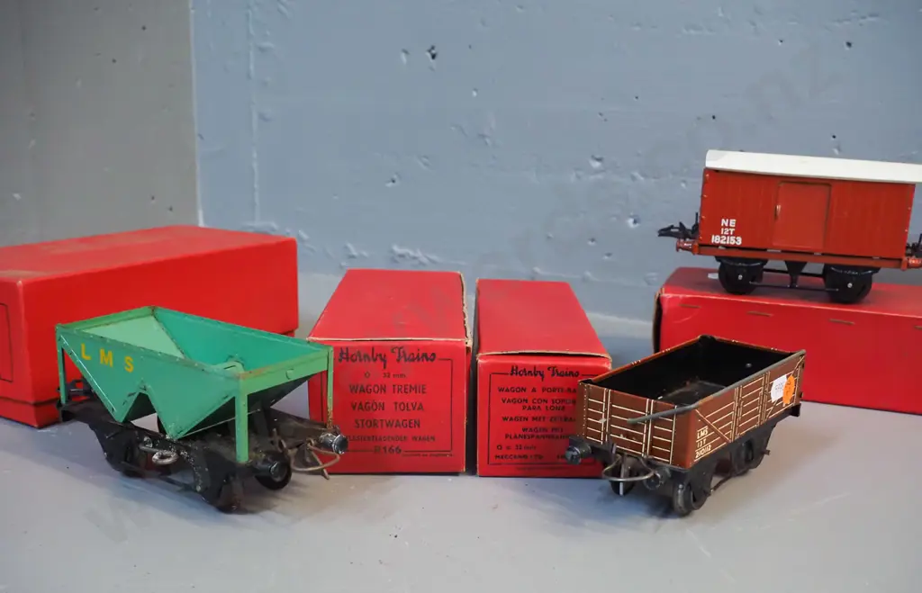 Hornby Gauge O model railway items - wind-up Tank Locomotive Type 101, plus sheet wagon, hopper wagon and No. 1 goods Image 1++