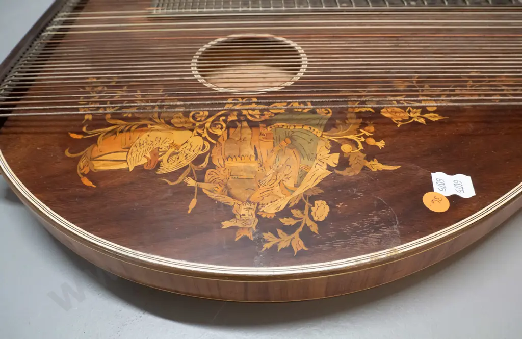 vintage timber-cased double zither or lap harp - no maker's marks. Minor rubbing to polish, damage to case L570 W325 Image 1++