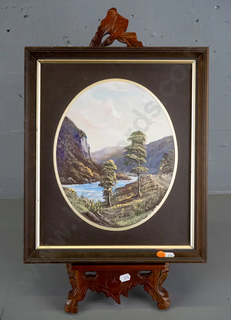 unsigned framed oil 1984 on small ornate easel "Buller River" Overall H-470 W-290 D-300 Image 1++