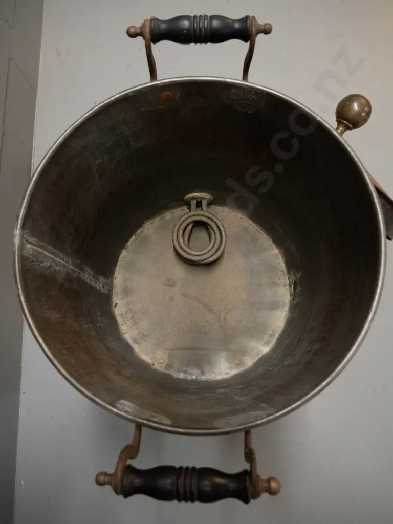 vintage copper plated electric water heater with brass tap, lift off lid with copper knob, heating element and cord Image 1++