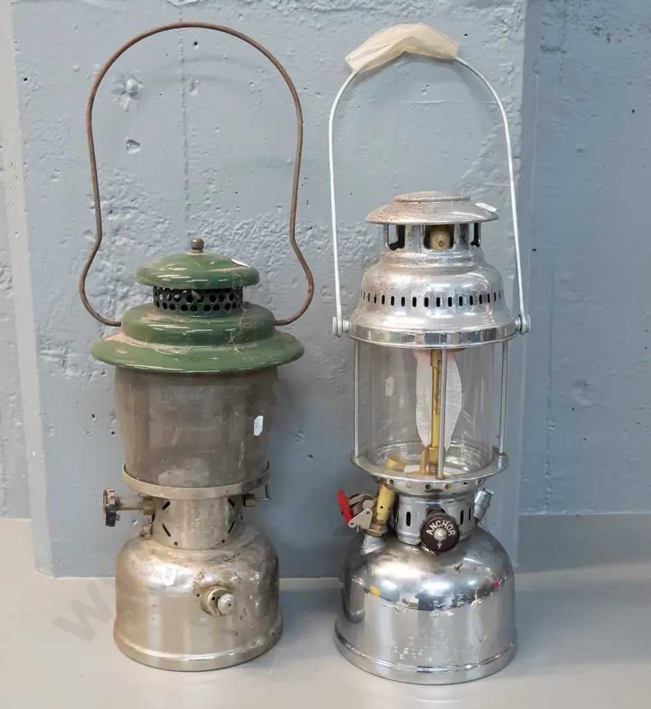 2 spirit camping lanterns - Coleman USA - some corrosion - and Anchor China - pitting to chrome. Anchor is H-400 Image 1++